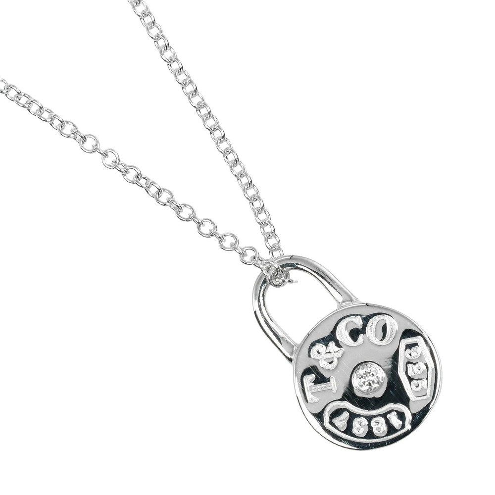 Tiffany Co Round Lock Necklace Sterling Silver Diamond